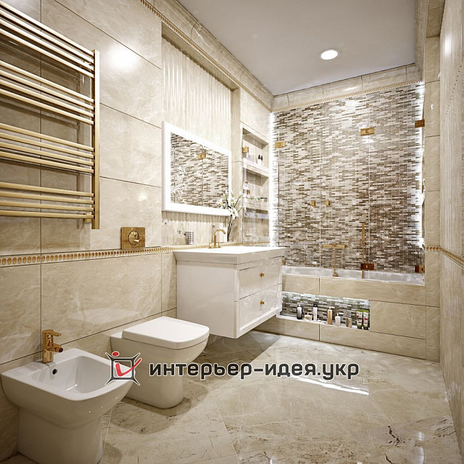 Дизайн ванної кімнати, оформленої в золоті