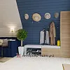 Дизайн гостевой комнаты в синем цвете с деревом