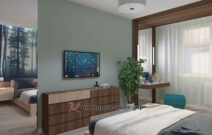 Дизайн спальни с фотообоями леса