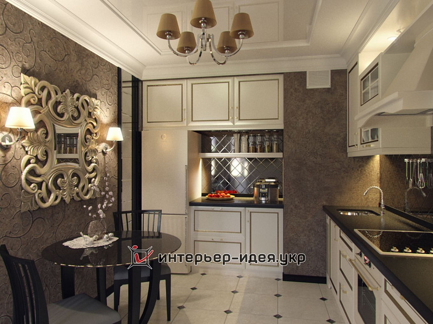 Дизайн гостиной, объединенной с кухней и столовой зоной в стиле арт-деко