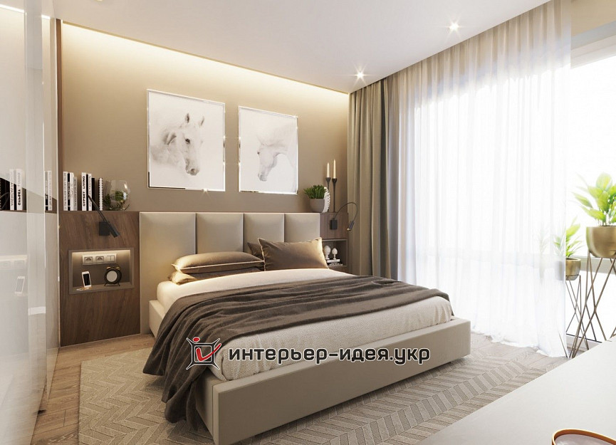 Дизайн спальни в спокойных приятных цветах
