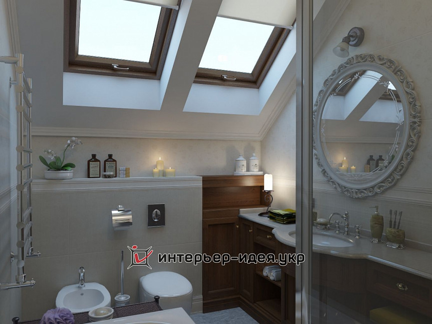 Дизайн ванной комнаты на мансардном этаже