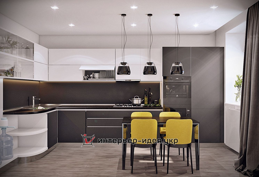 Дизайн кухни с мебелью цвета шафрана