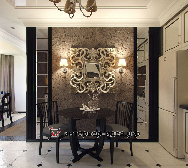Дизайн гостиной, объединенной с кухней и столовой зоной в стиле арт-деко