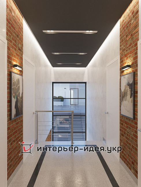 Дизайн коридора с темным потолком