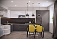Дизайн кухни с мебелью цвета шафрана