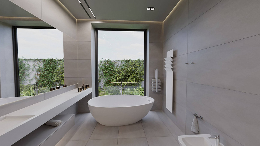 Попадая в тропический рай. Ванная комната в минималистичном стиле.