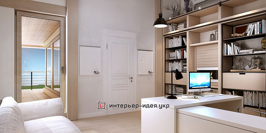 Дизайн кабинета с красивой белой кирпичной стеной