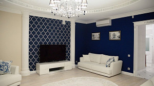 Дизайн классической гостиной цвета индиго, г. Львов