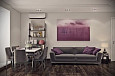 Дизайн гостиной, где умело сочетаются фиолетовый и серый цвет. Дизайн ГОСТИНОЙ