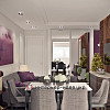 Дизайн гостиной, где умело сочетаются фиолетовый и серый цвет