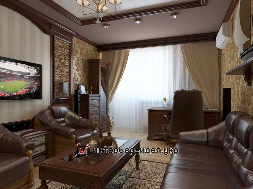 Дизайн частного кабинета в классическом стиле в квартире