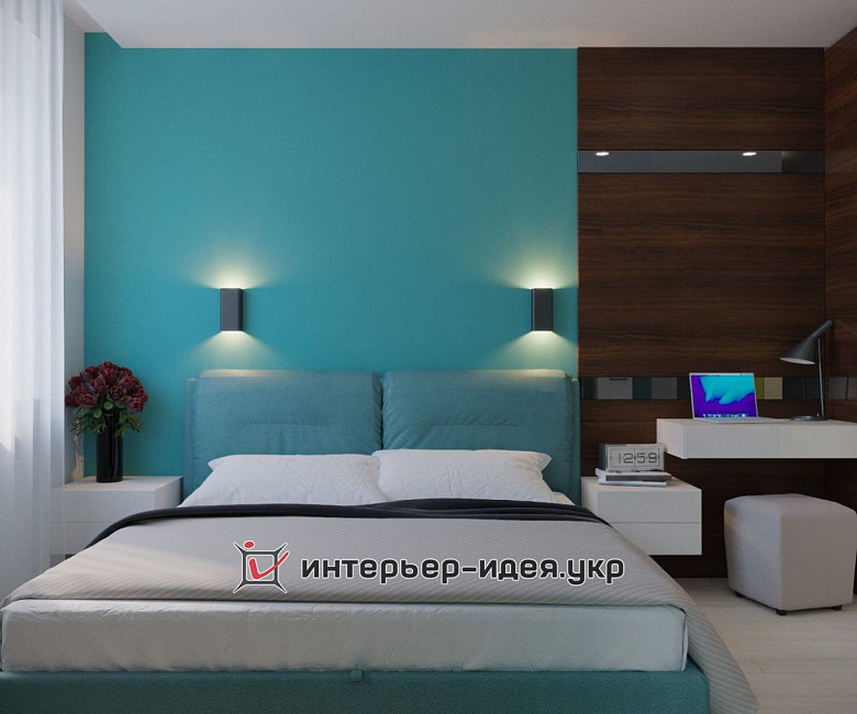 Дизайн спальни в бирюзовом цвете
