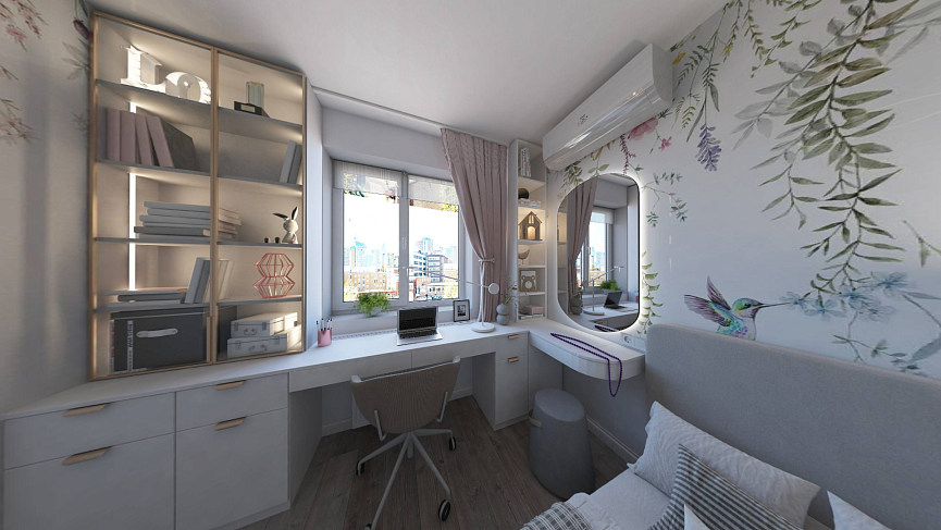 Детская комната для девочки, 9.2 м²