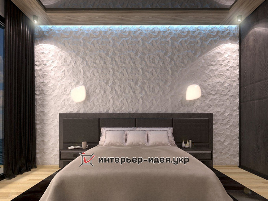 Дизайн спальни с эффектом звездного неба на потолке