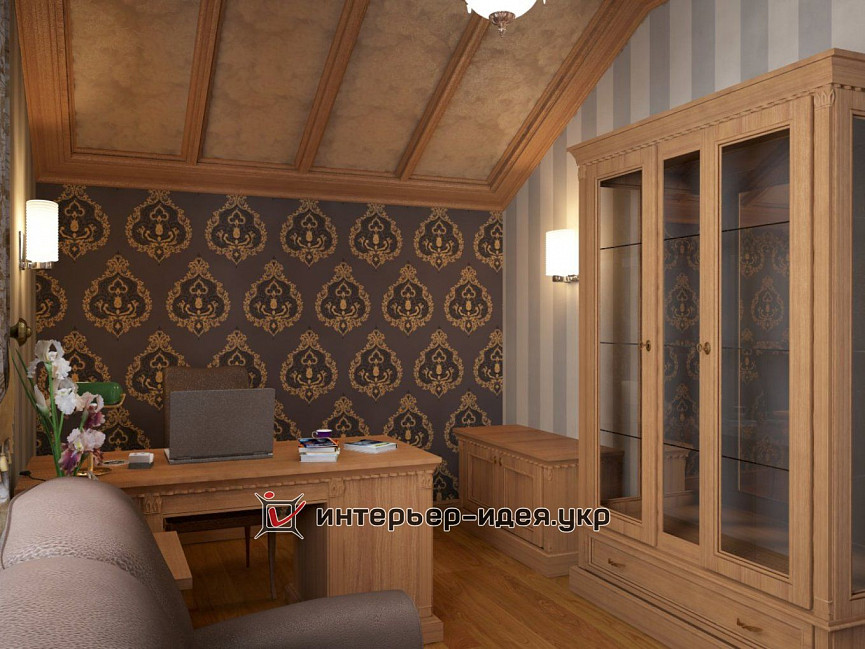 Дизайн кабинета на мансардном этаже загородного дома