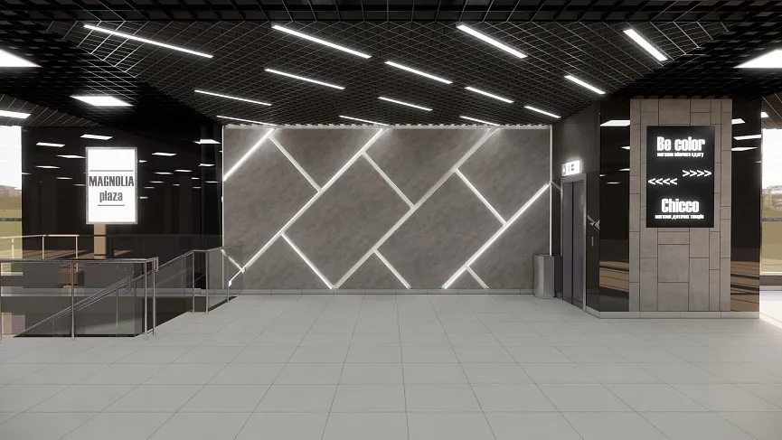 Оформление потолка и входа в ТЦ Magnolia Plaza, Черкассы