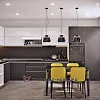 Дизайн кухни с мебелью цвета шафрана