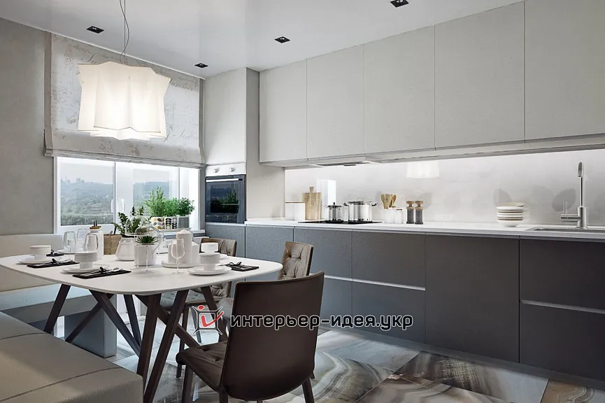 Дизайн минималистичной кухни в сером цвете