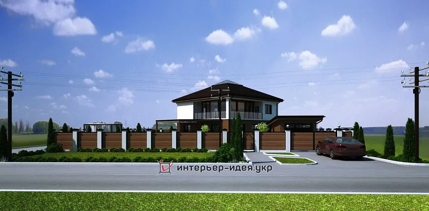 Дизайн фасаду приватного будинку, оздобленого терасною дошкою