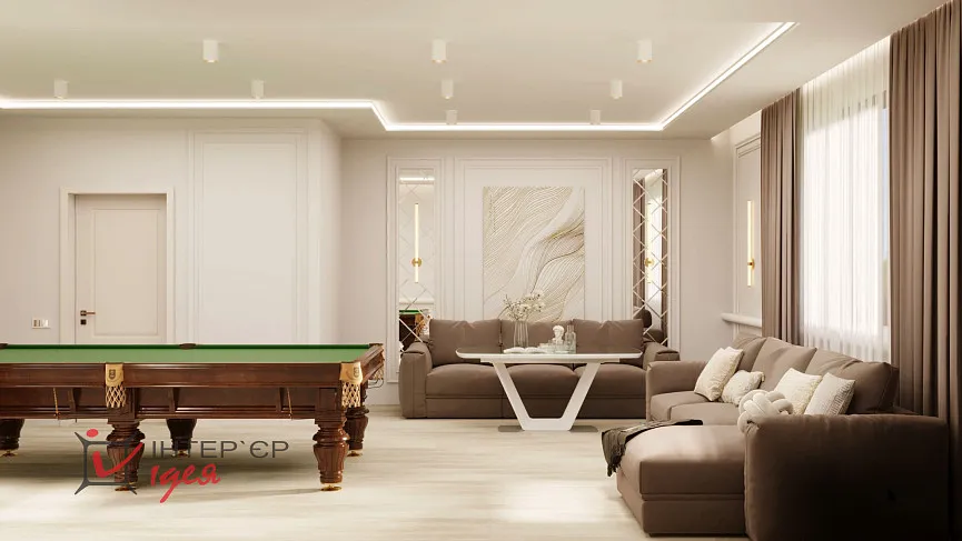 Гостиная с бильярдом в неоклассике
