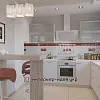Дизайн кухні білого кольору з полуничним декором