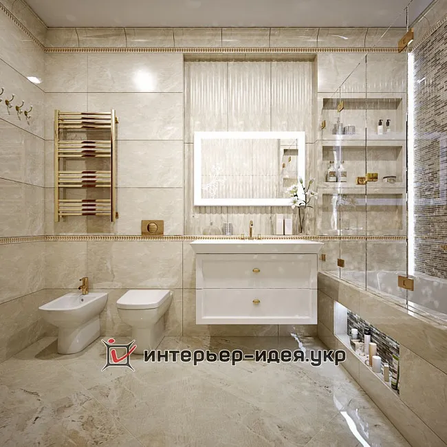 Дизайн ванної кімнати, оформленої в золоті