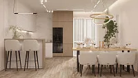Современный минимализм в кухне-студии, 42 м.кв. Дизайн КУХНИ-СТУДИИ