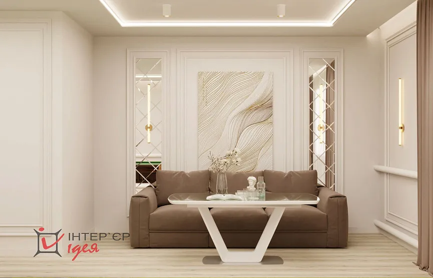 Гостиная с бильярдом в неоклассике