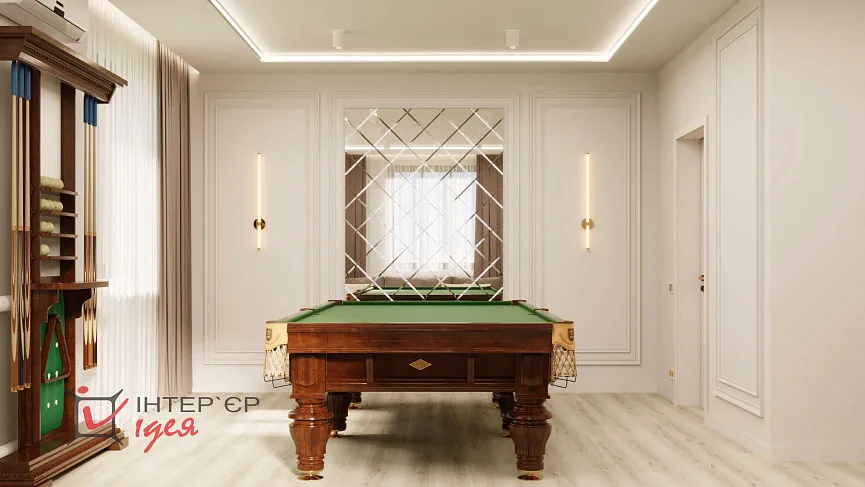 Гостиная с бильярдом в неоклассике